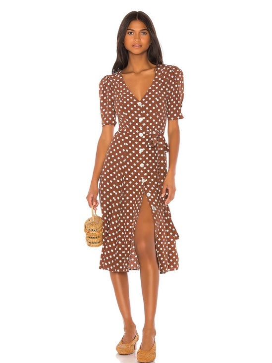 LPA Dresses & Skirts - NEVER WORN**LPA Brown and White Polka Dot Wrap Midi Dress